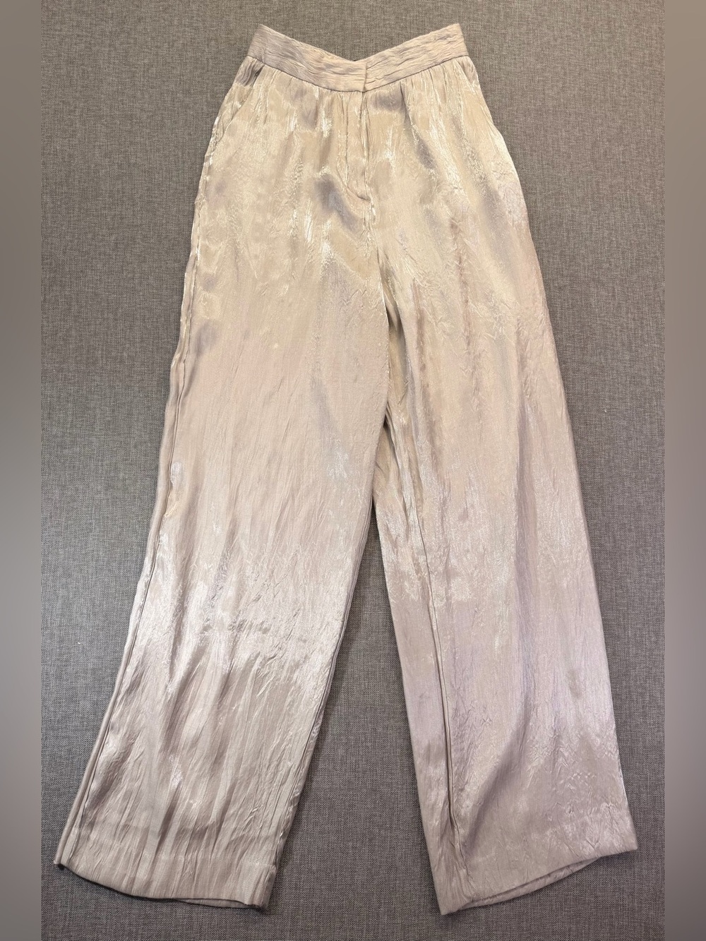 Zara Women’s Shimmery Wide-Leg Pants in Light Champagne Size XS